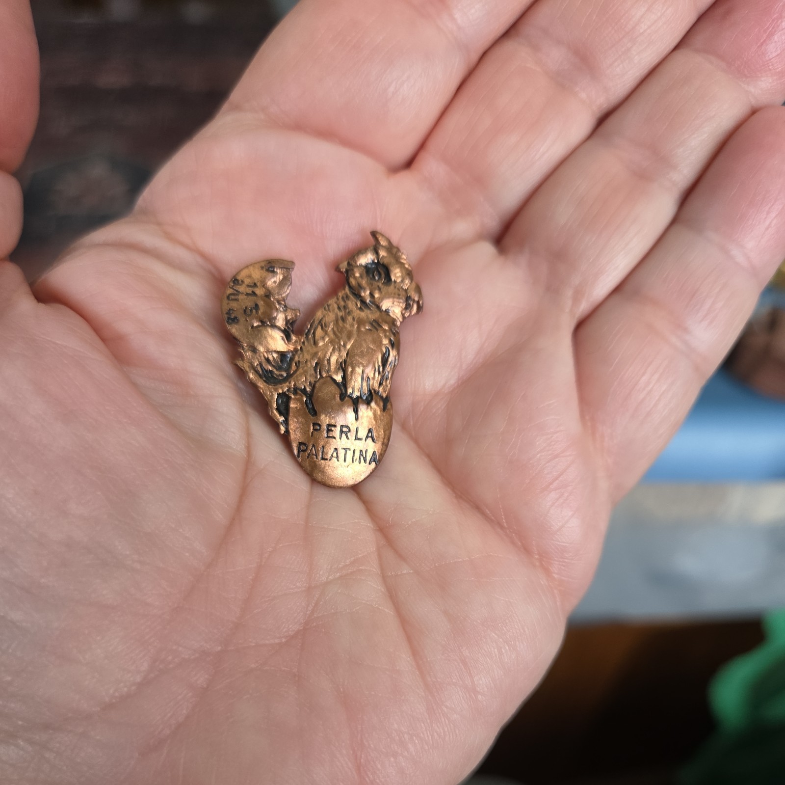 Vintage Lapel Pin Badge PERLA PALATINA German  Bird coming Out of its Shell