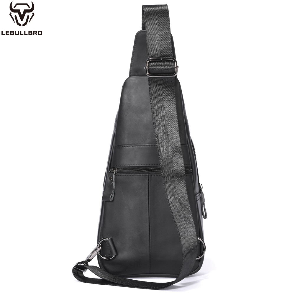 Mens Sling Backpack Cowhide Genuine Leather Chest Crossbody Shoulder Bag New