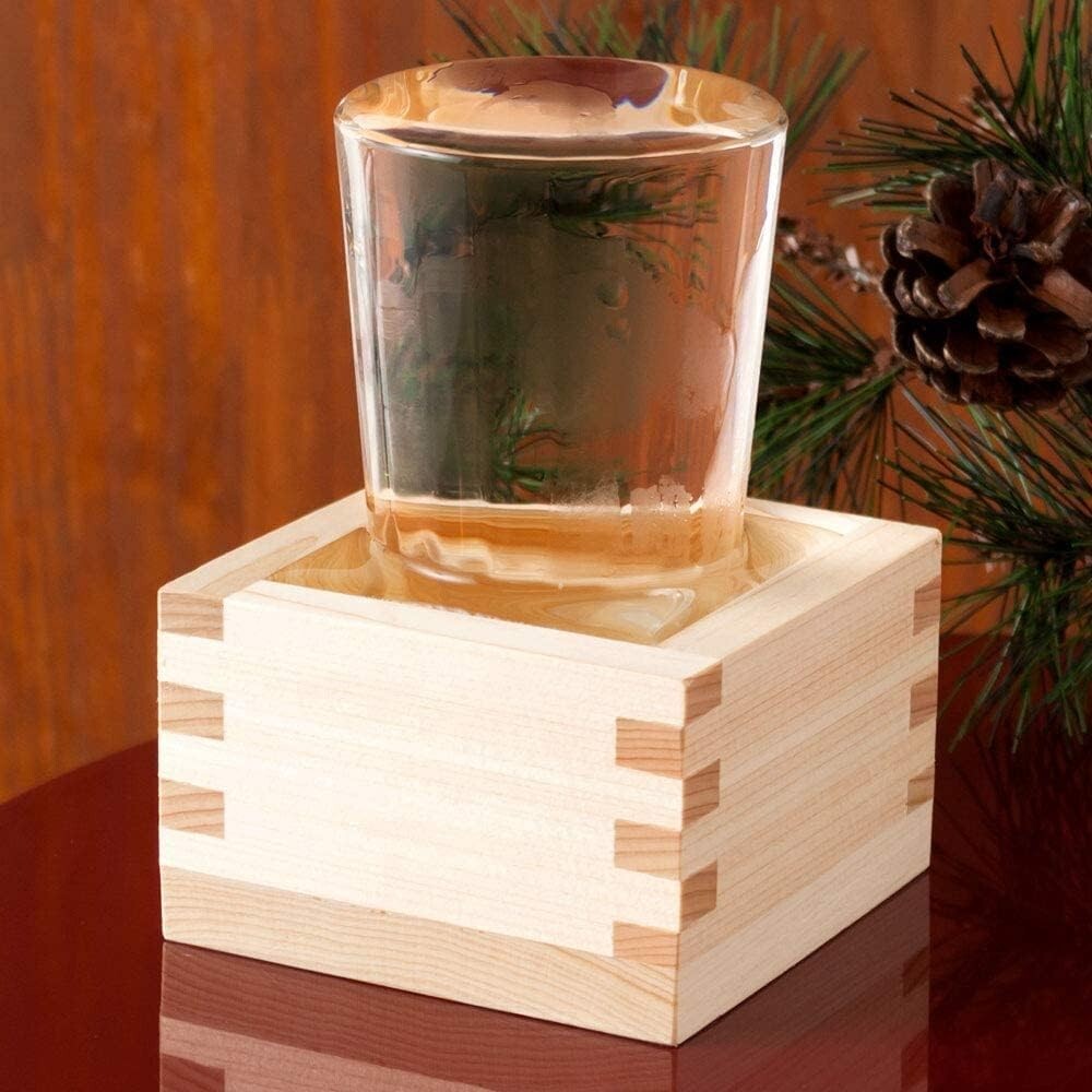 2 Pack Small Masu Wooden Sake Cup Hinoki Cypress Box 2 oz Made in Japan S-3323x2