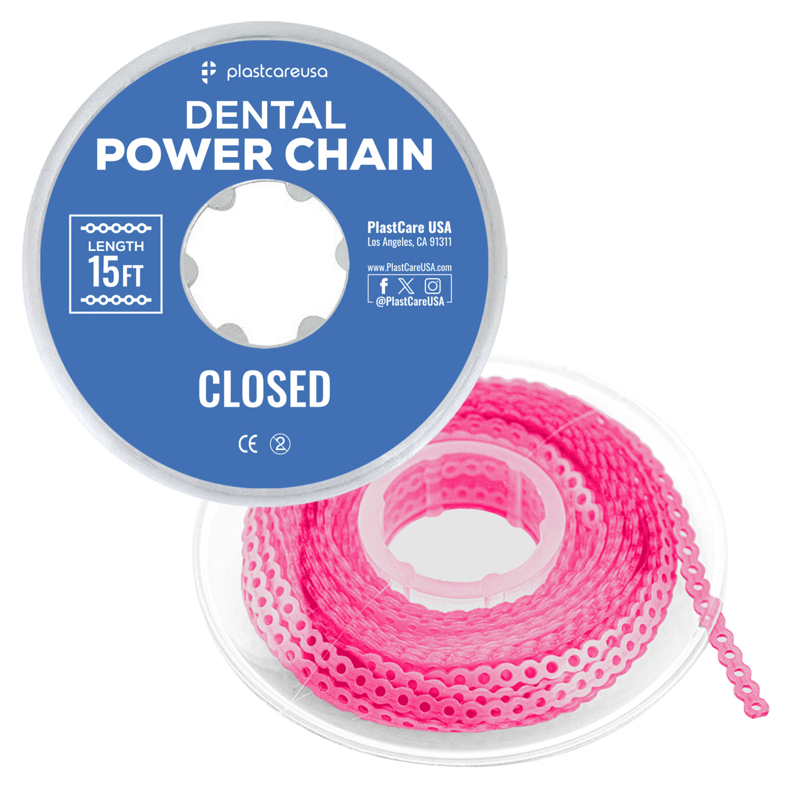 Pink Closed Dental Orthodontic Power Chain – 15 ft Elastic Ligature for Braces