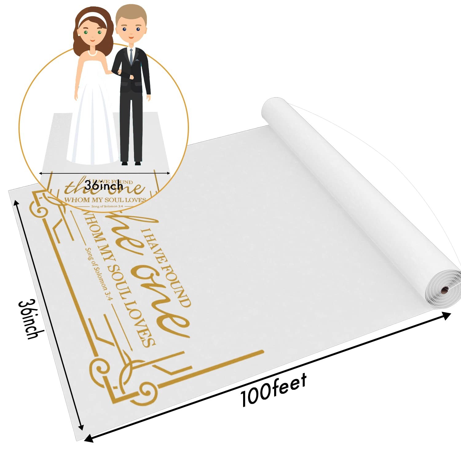White Wedding Aisle Runner Aisle Runner for Wedding Ceremony 3x100ft Gold