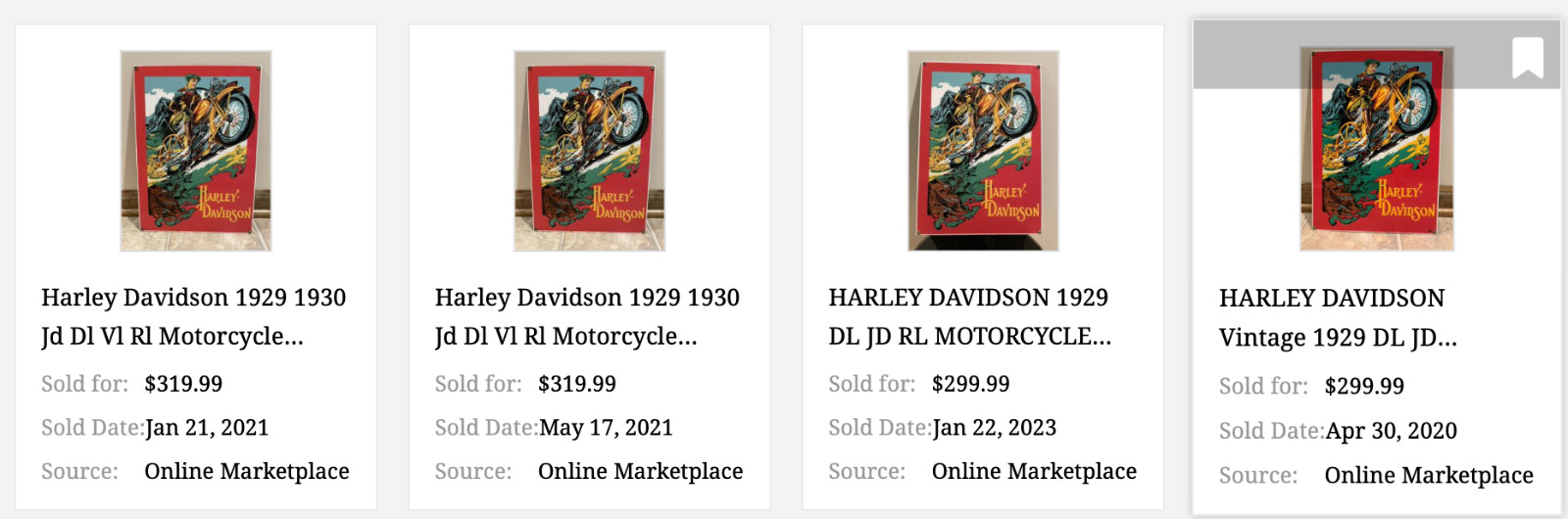 VINTAGE HARLEY DAVIDSON 1929 DL VL MOTORCYCLE 16" X 11" PORCELAIN METAL SIGN