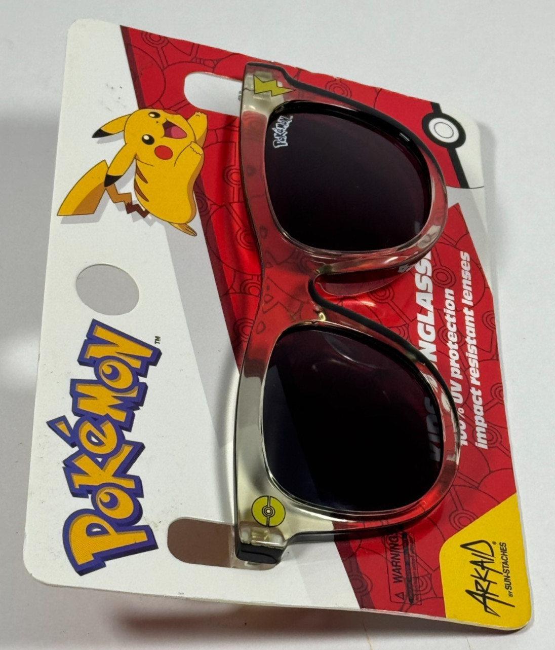 Pokémon Pikachu Kids Sunglasses Clear/White Frame 100% UV Protection Arkaid NEW