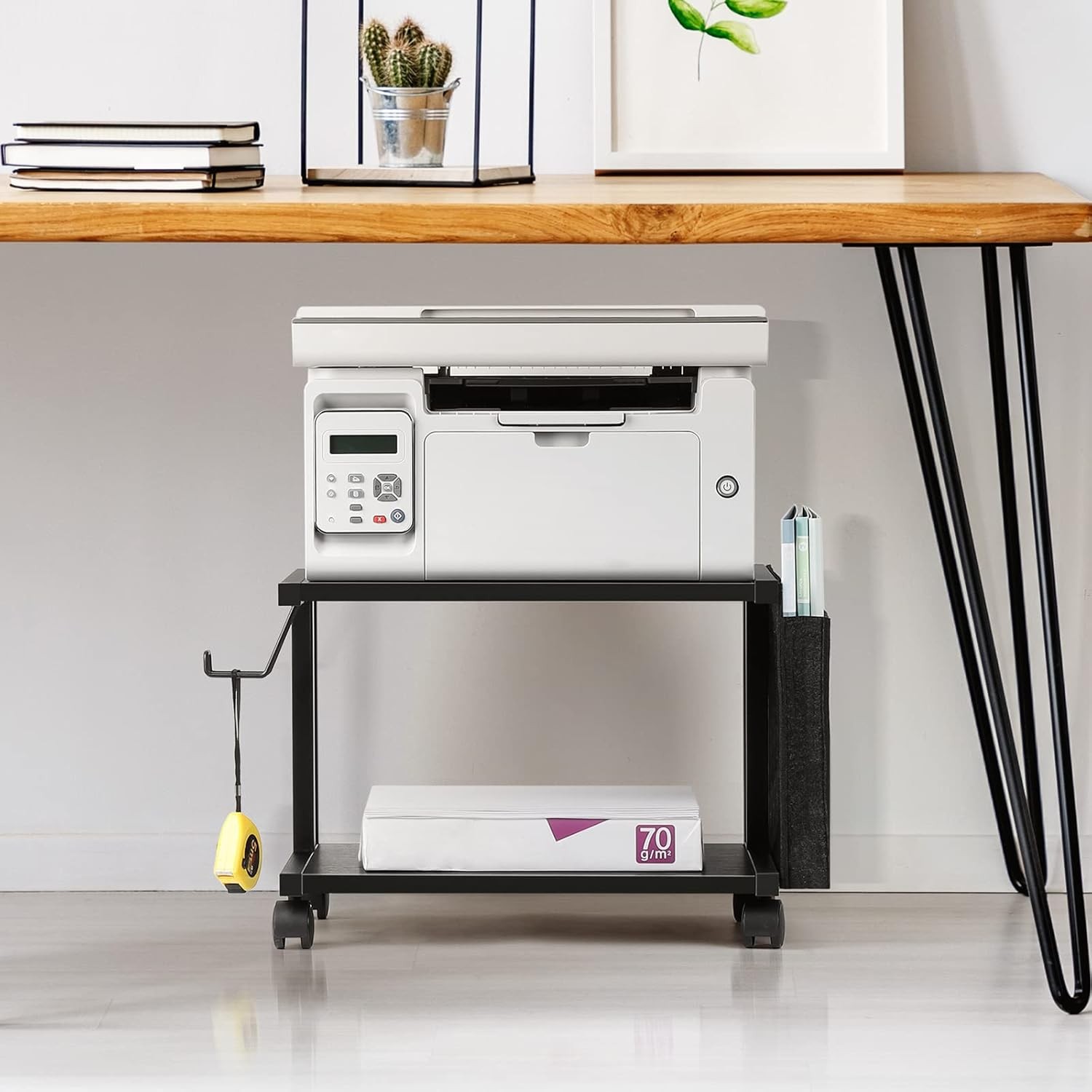 2 Tier Printer Cart w/Wheels Desktop Printer Stand for Office Home Scanner Black