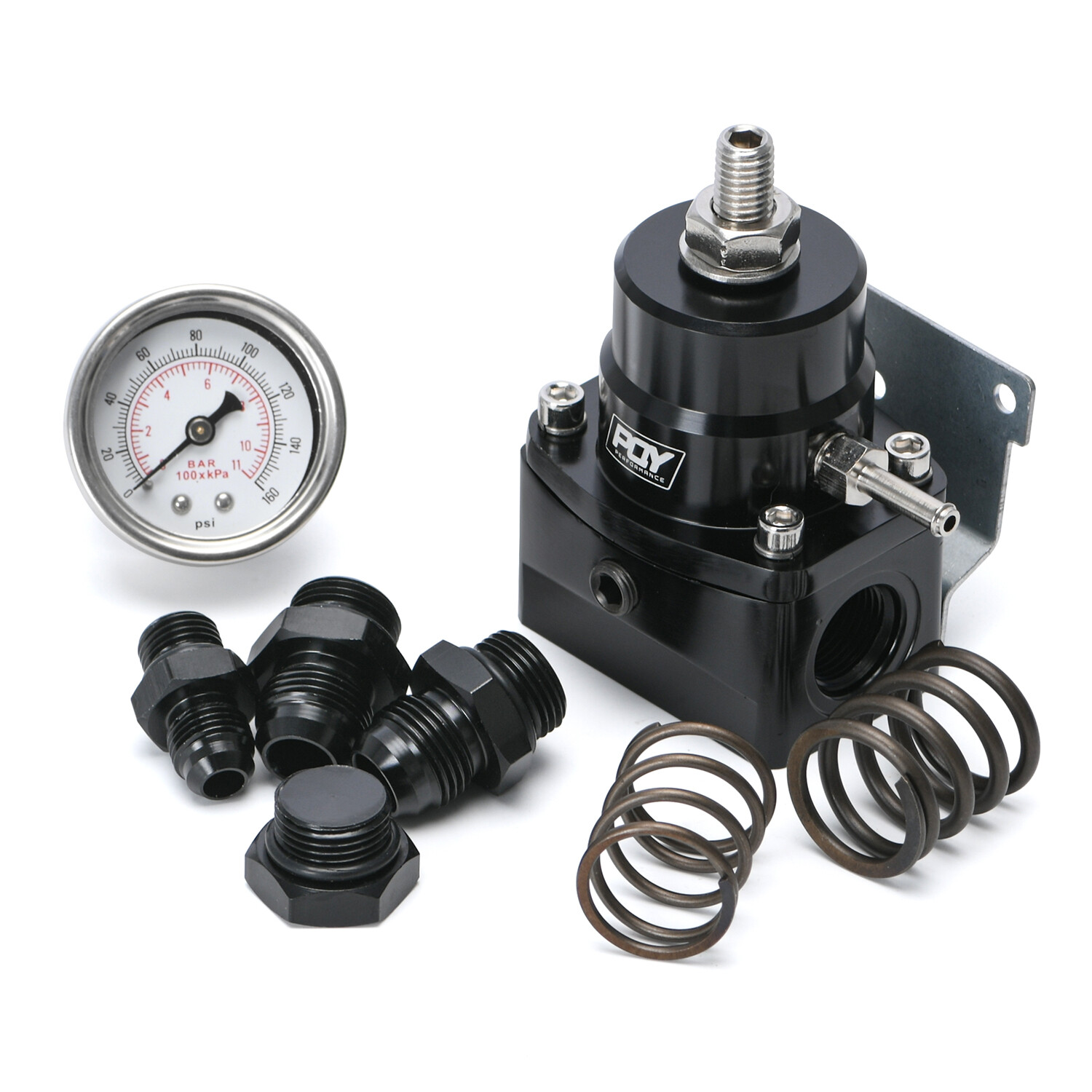 Black Adjustable EFI Fuel Pressure Regulator Bypass Gauge 6AN 8AN Fitting Spring