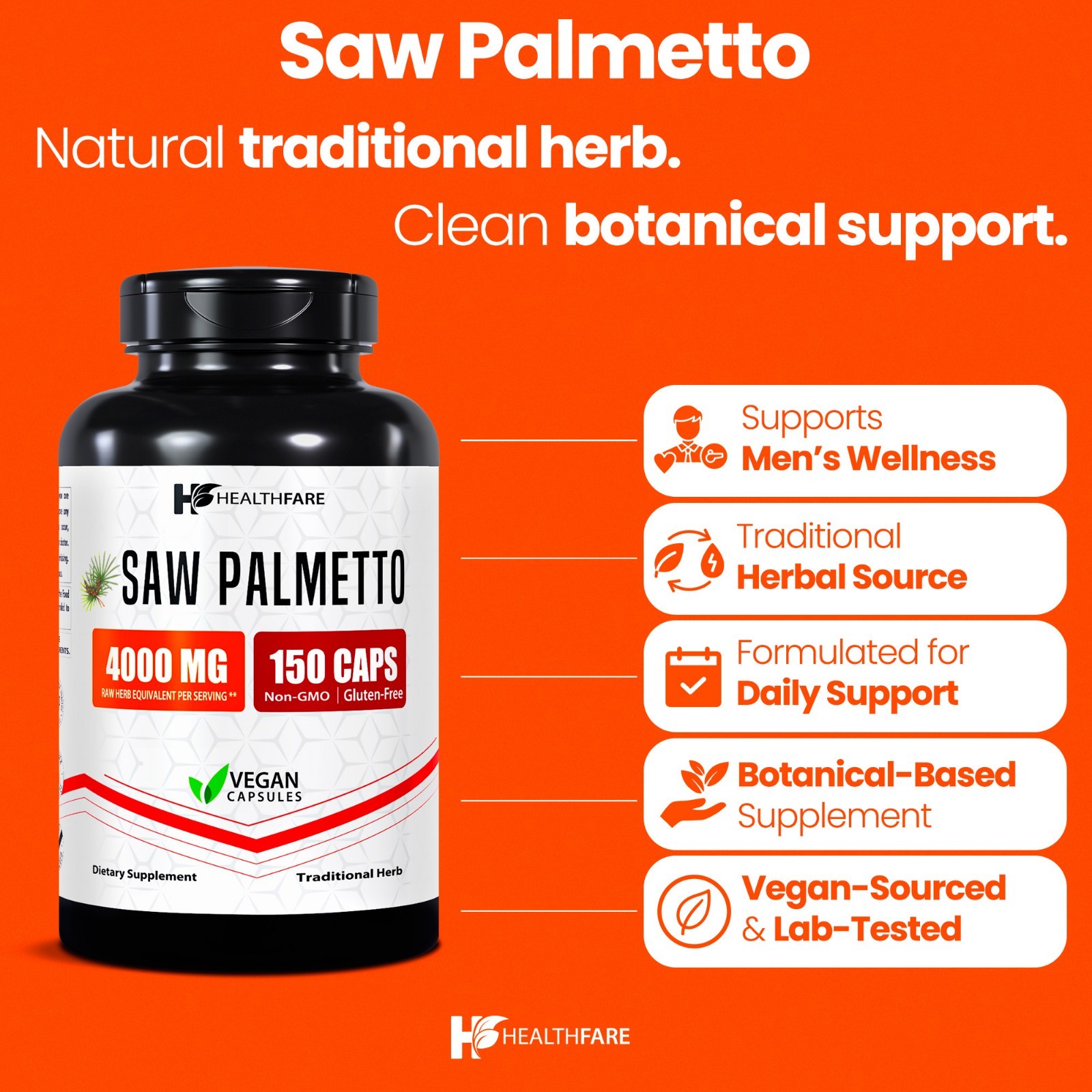 Healthfare Saw Palmetto Extract Capsules 4000mg Equivalent | 150 Capsules