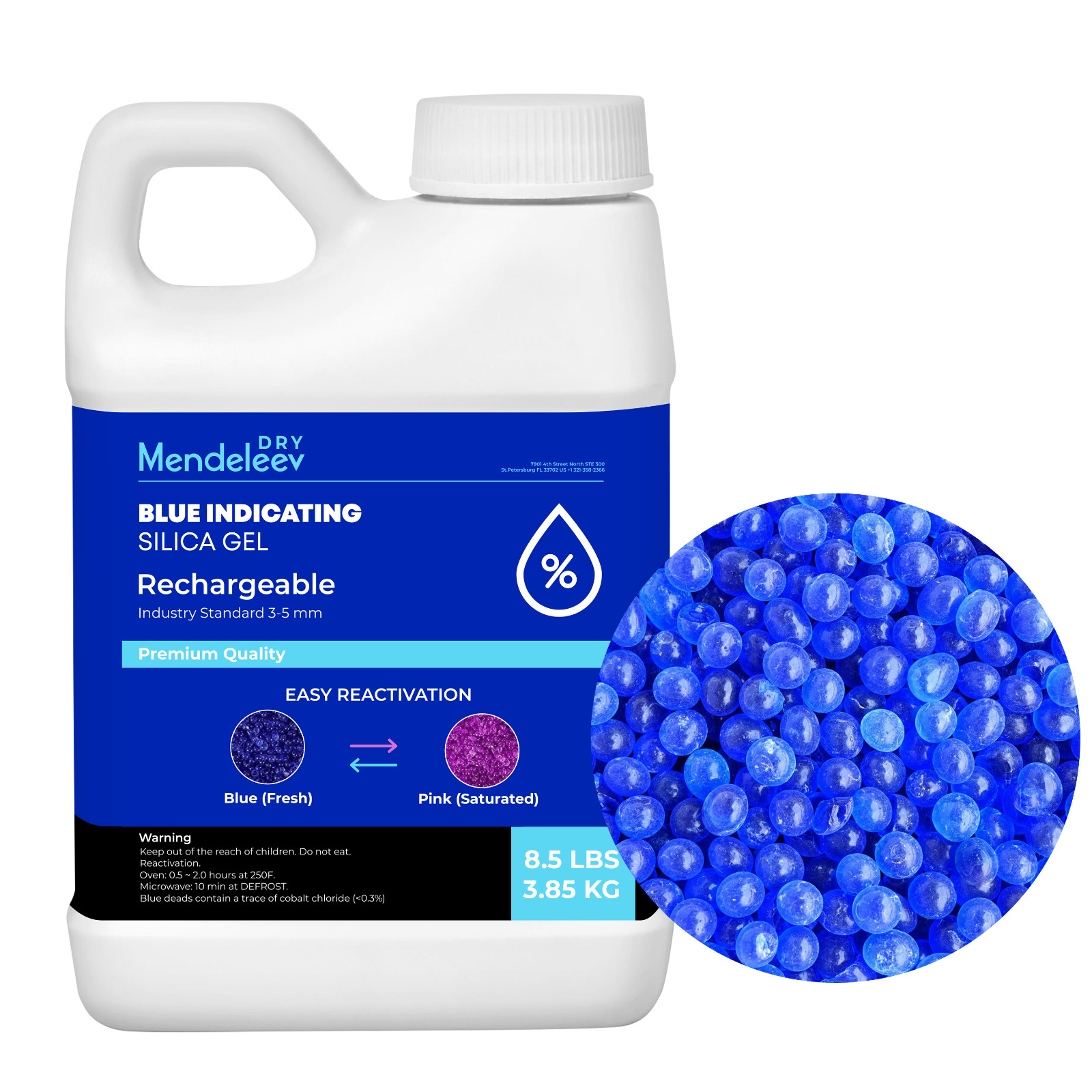 8.5 LB Blue Indicating Silica Gel 3-5 mm Beads Desiccants 3.85 kg Reusable