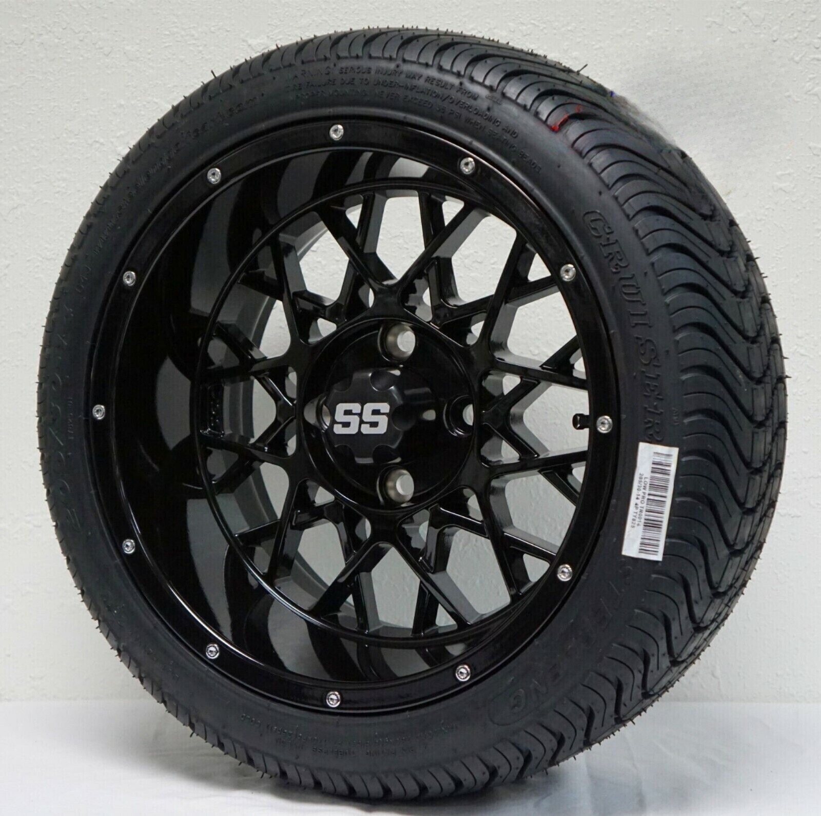14" Venom Gloss Black Golf Cart Wheel & 205/30-14" Low Profile Tire Combo - 4