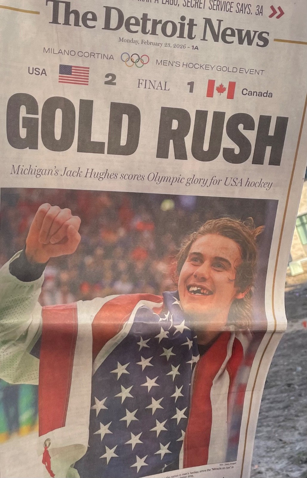 23FEB2026 TEAM USA 🇺🇸 WINS OLYMPIC GOLD RUSH DETROIT NEWS FULL PAPER HOCKEY
