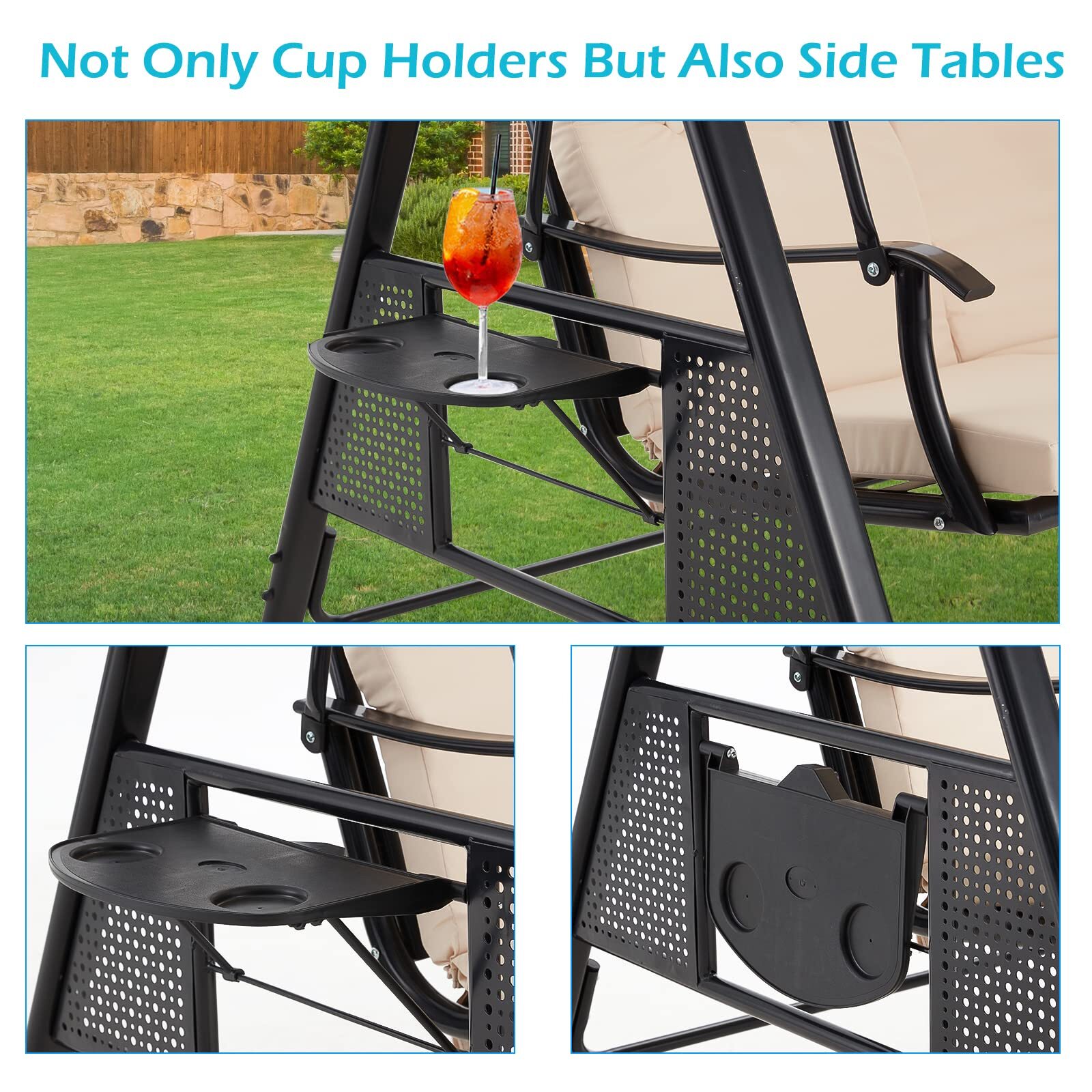 3-Person Outdoor Patio Swing Chair w/Adjustable Canopy Cover &Steel Frame 3 Type