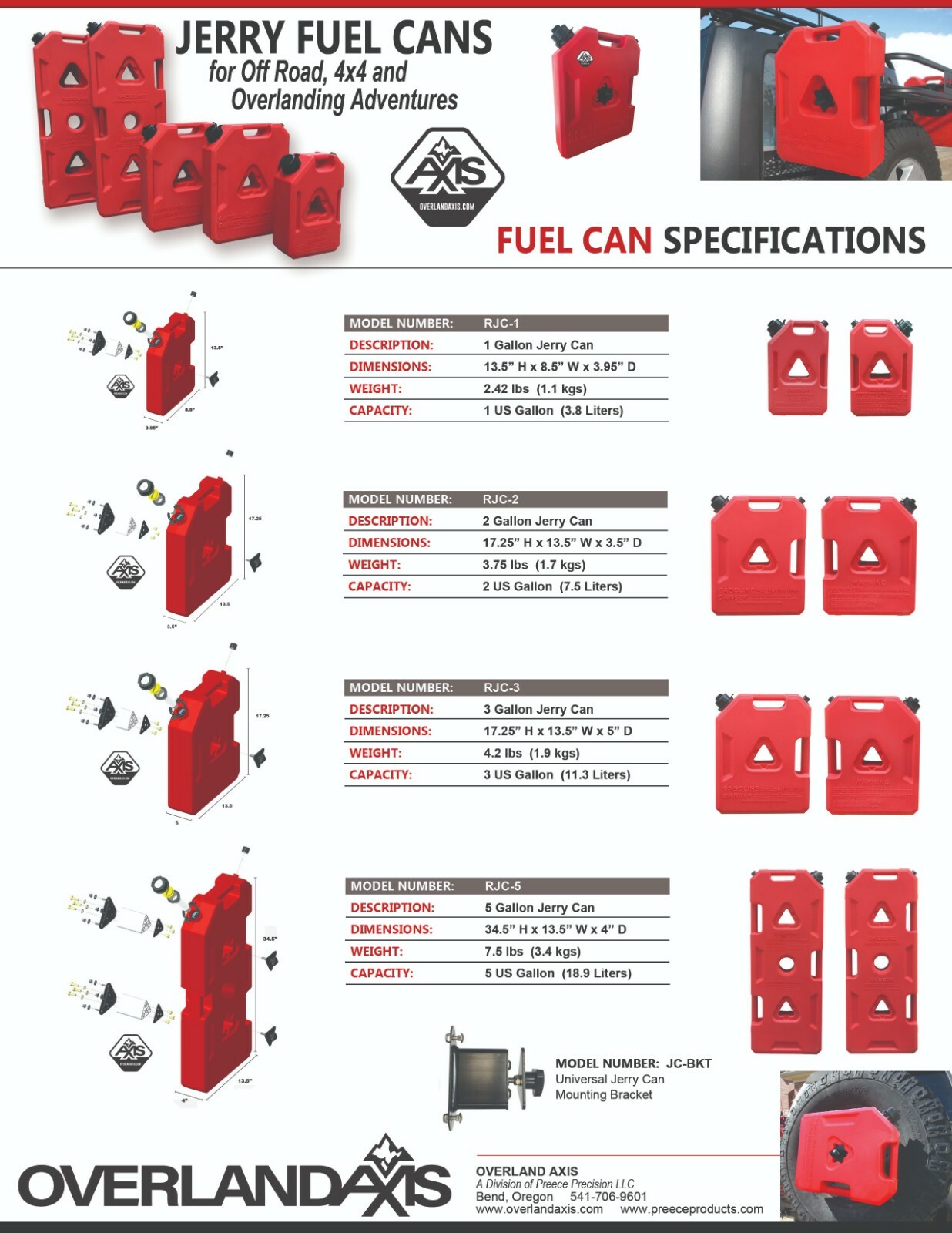 3 GALLON JERRY CAN W/MOUNTING BRACKET OUTDOOR VEHICLE JEEPS Overland Axis