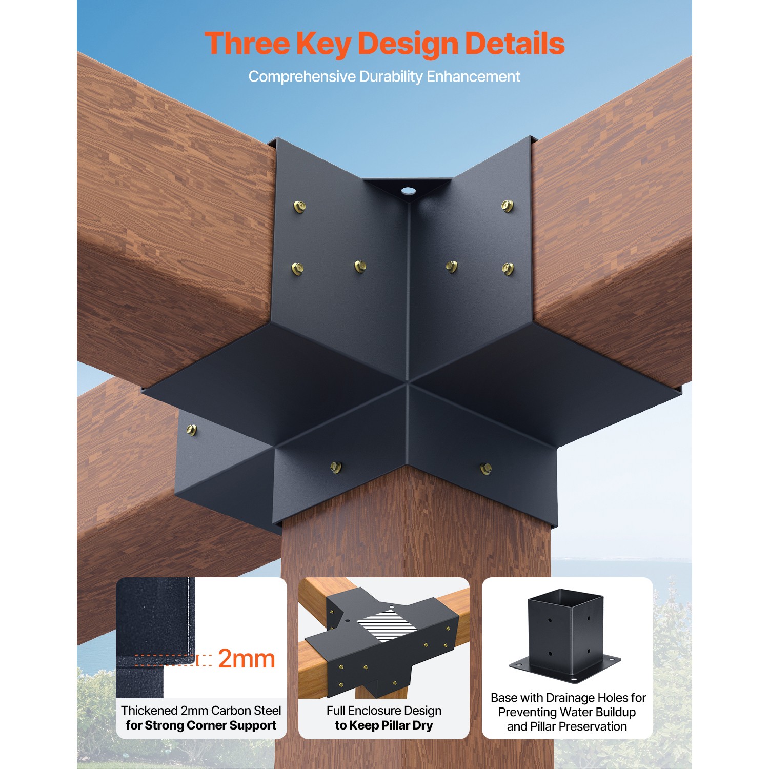 Uimoso 4x4 Pergola Bracket Kit 3.5x3.5 Inner, 3- & 4-Way Brackets with Bases