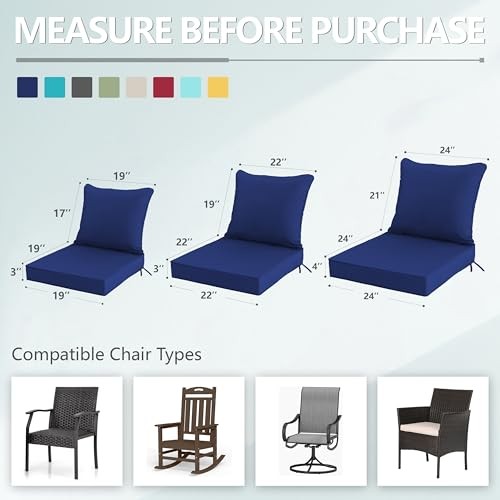 24x24 Inch Outdoor Chair Cushions Set of 2, Patio Furniture Cushions -