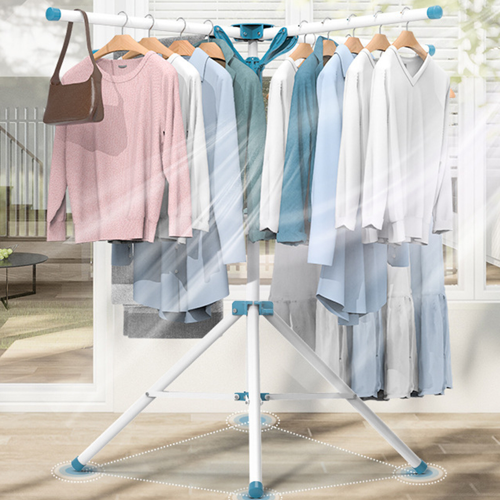 Tripod Clothes Drying Rack Laundry Coat Hanger Metal Garment Rack Stand Foldable