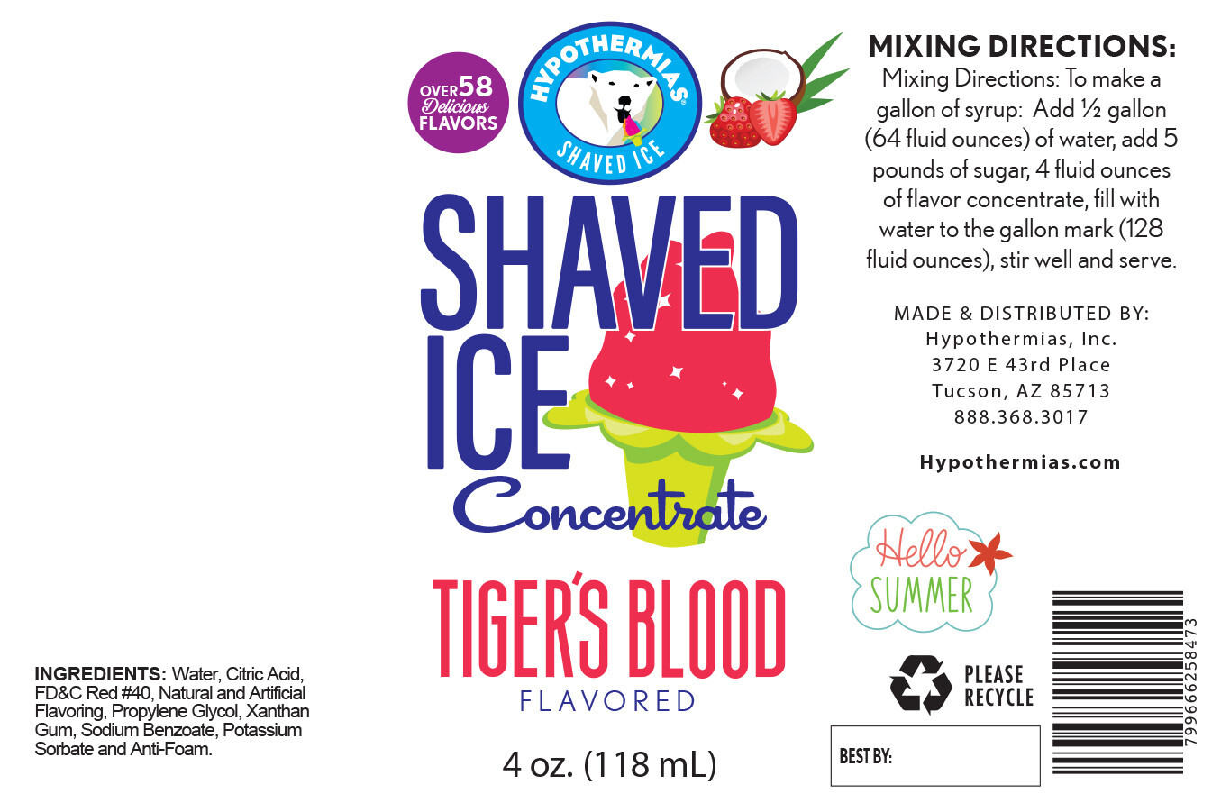 Hypothermias TIGER’S BLOOD Flavor Syrup 🍧 Snow Cone machine Concentrate UNSWEET