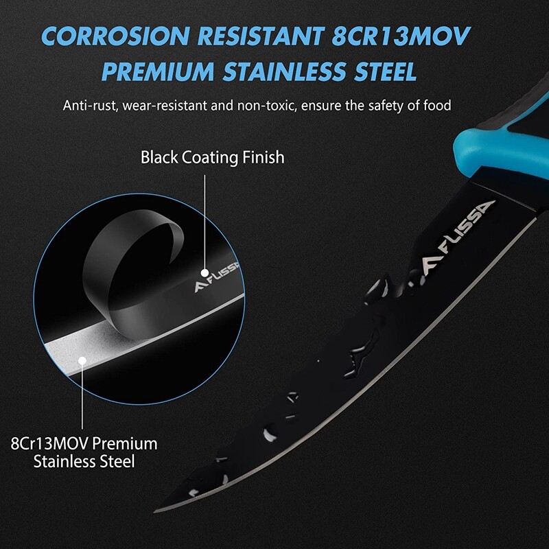 FLISSA 4-Piece Fillet Knife Set Boning Knife & Bait Knives with Sharpener New