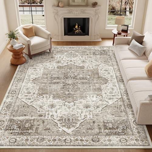 Washable 8x10 Area Rug - Large Soft Rugs for Living Room Vintage Stain