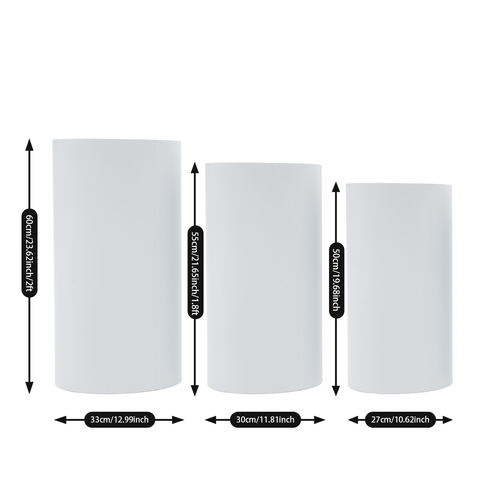 3 Pcs Round Cylinder Pedestal Stand For Wedding Party Display Stand Decor White