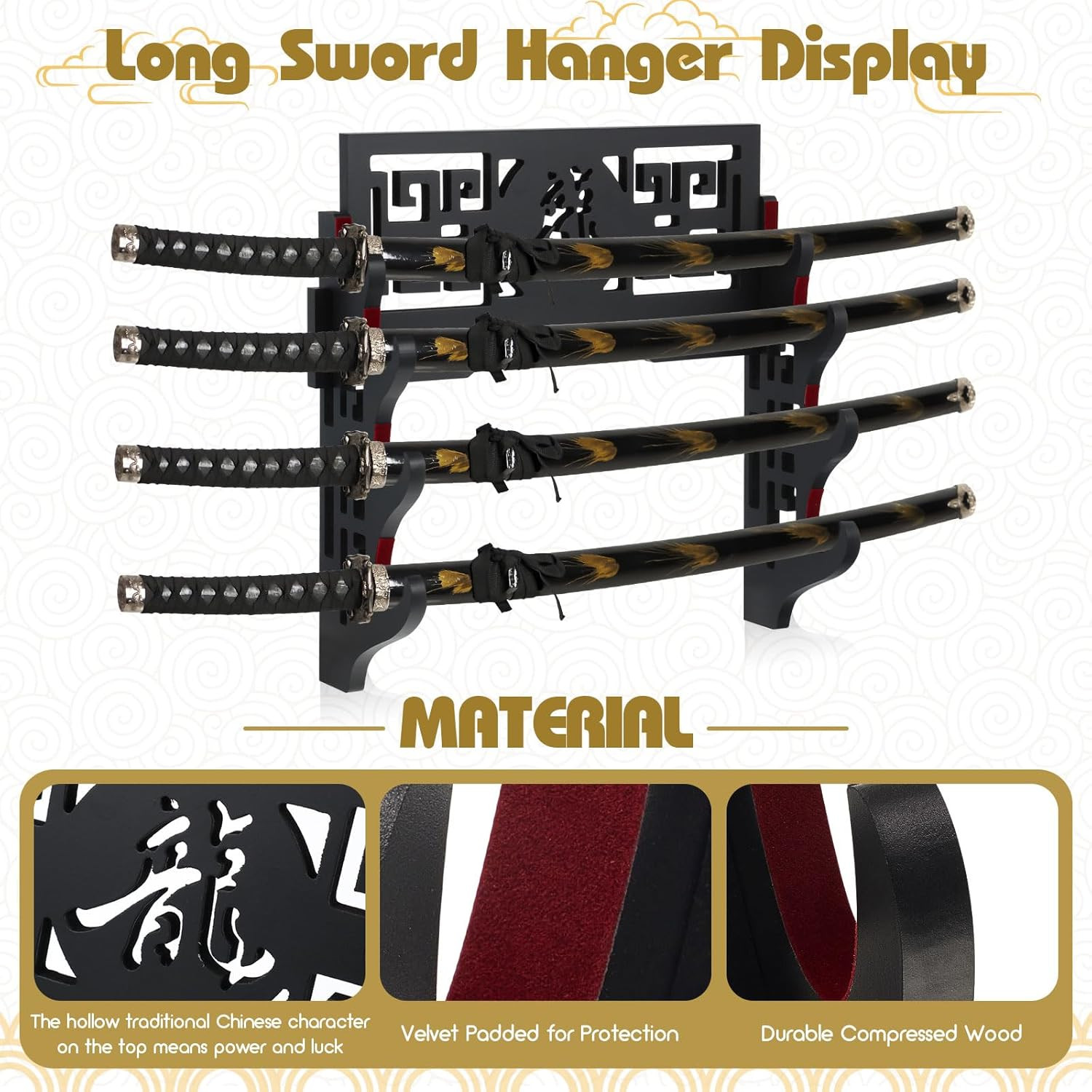Katana Mount Sword Holder Stand Wall Mount Katana Samurai Sword Display 4Tier