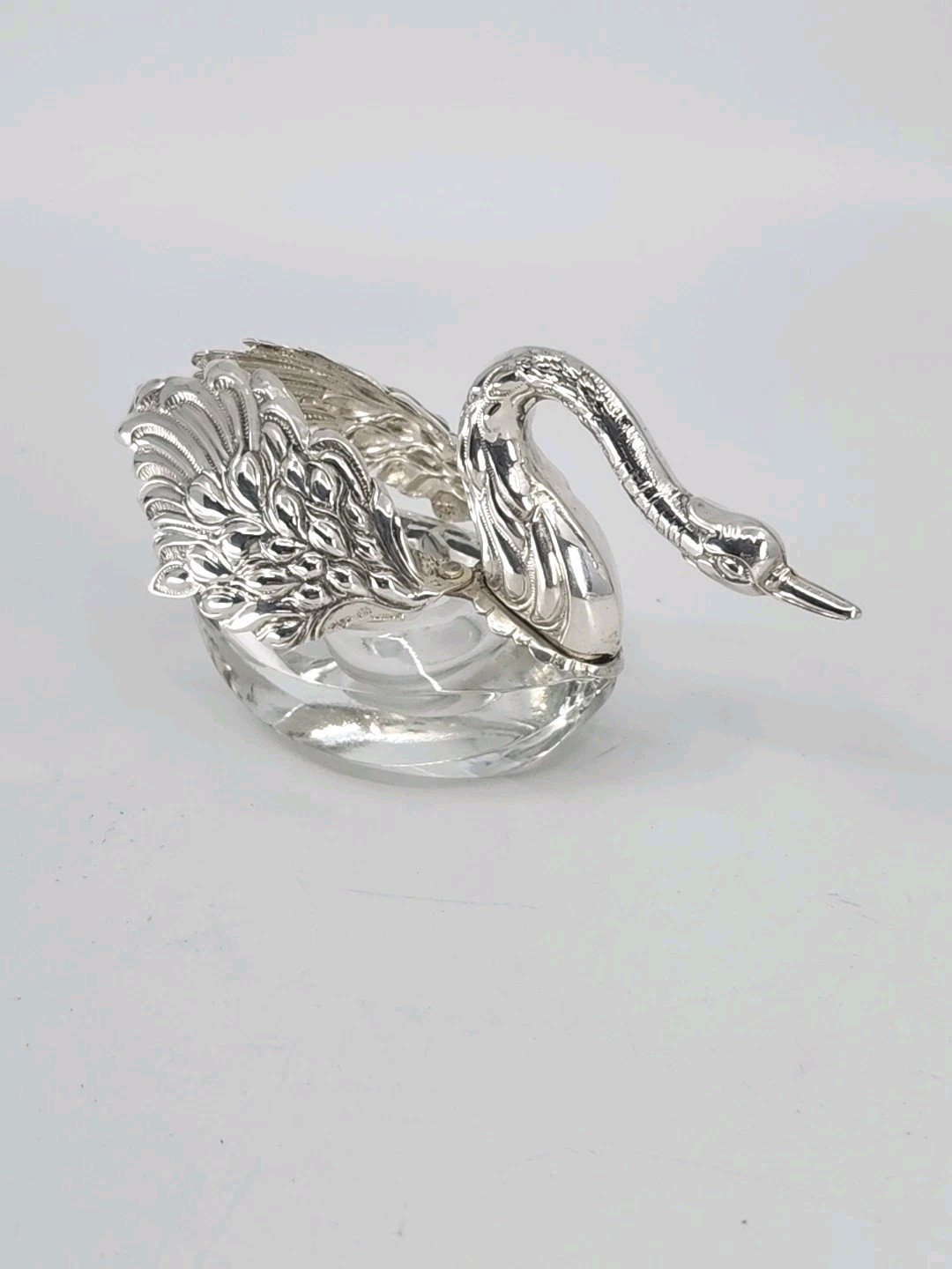 Vintage ALBO 835 Silver Crystal Swan Salt Pepper Cellars Albert Bodemer STAMPED