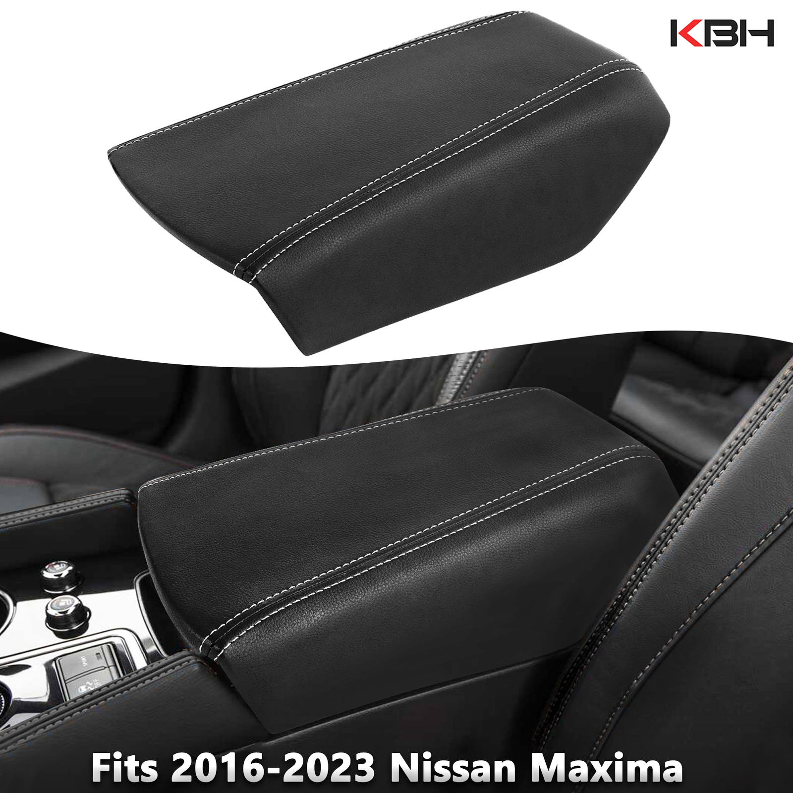 Fit 2016-2023 Nissan Maxima Center Console Lid Armrest Leather Cover Gray Stitch