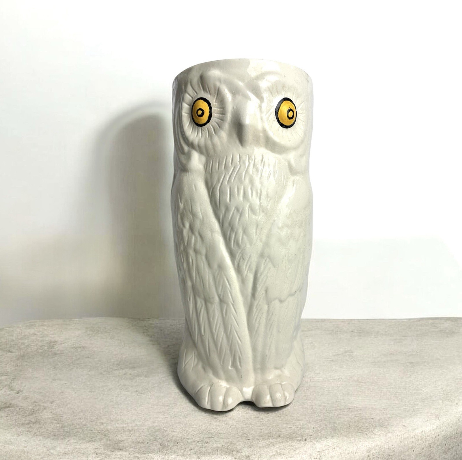 RARE Vintage Mid Century Modern 1960s Ceramic Owl Umbrella Stand Cane Holder MCM