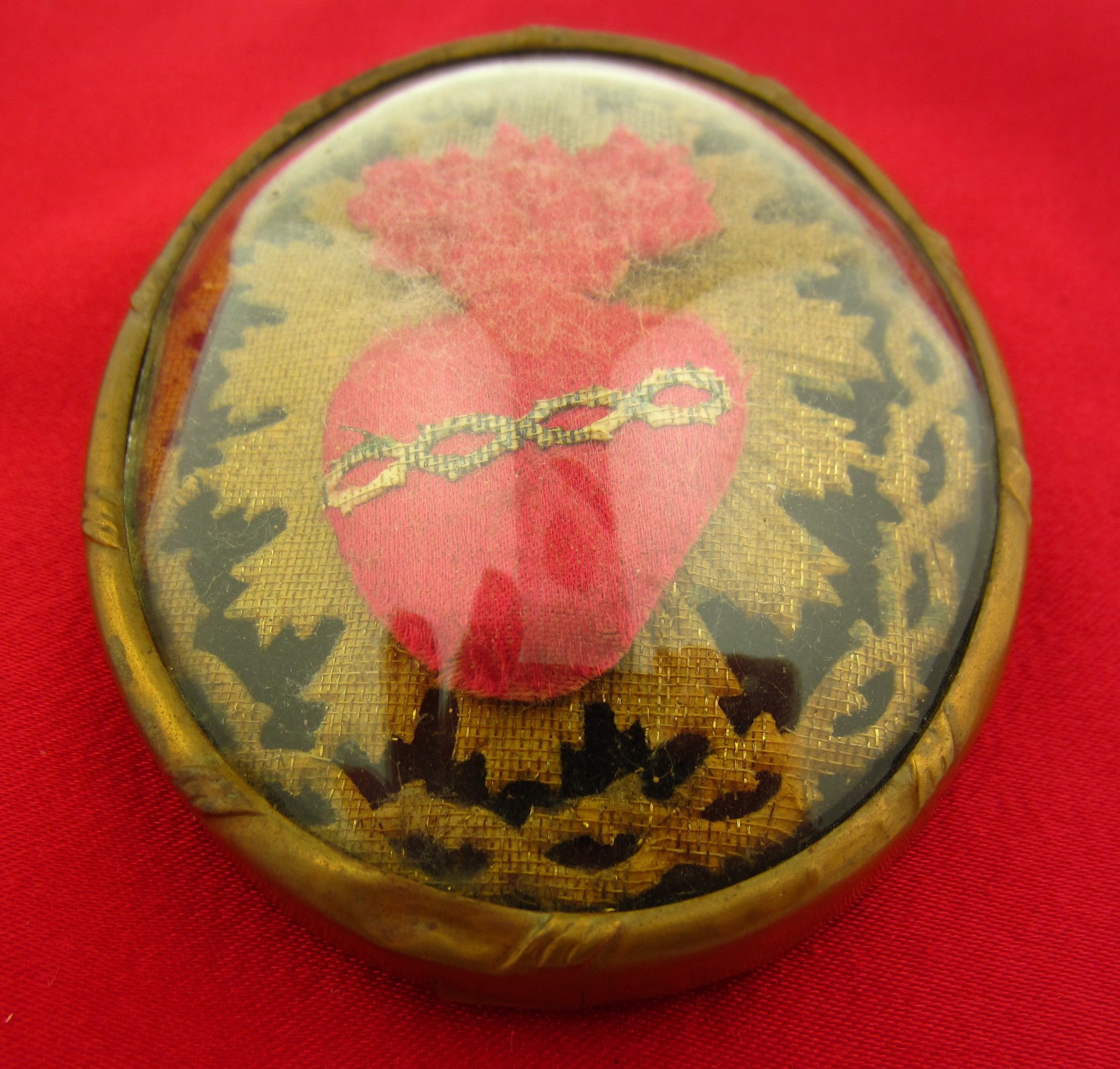 Antique SACRED HEART EX VOTO Reliquary Catholic French Domed Glass CROWN THORNS