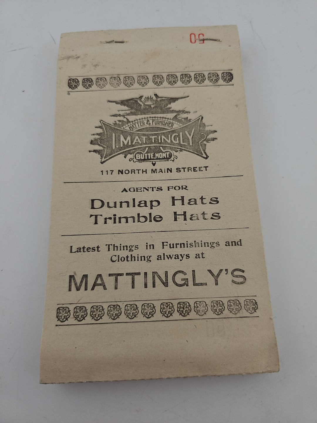 Vtg. 50 Recept Book forDunlap Hat Agency, 1901 Letterhead, Matter & Furmisher