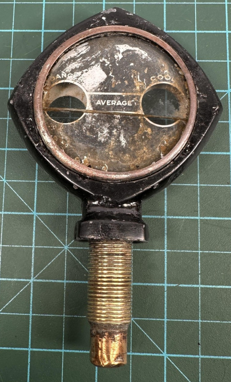 Antique Moore Motor Semaphore Car Hood Ornament Temp Gauge Danger Cool Average