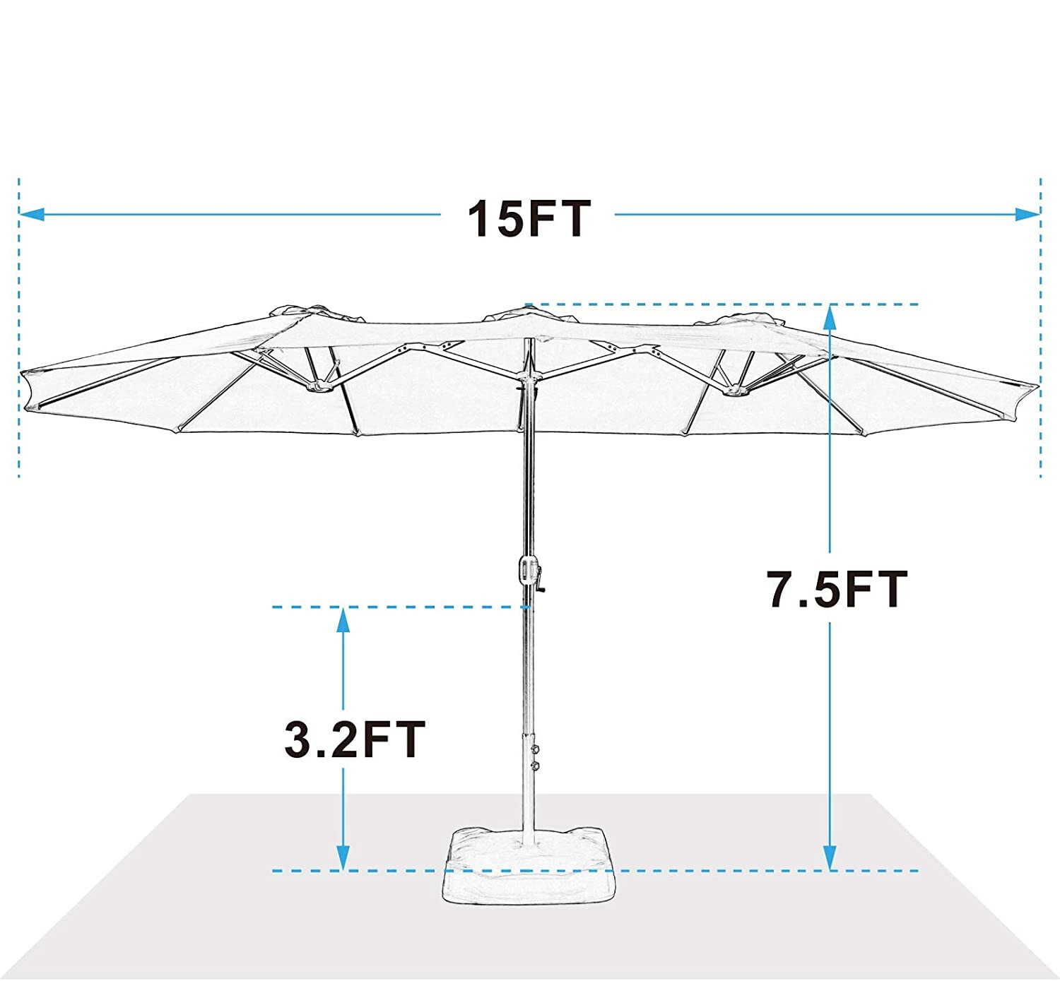 15FT Patio Umbrella Outdoor Double-Sided Umbrella with Solar Light 36 LED Lights