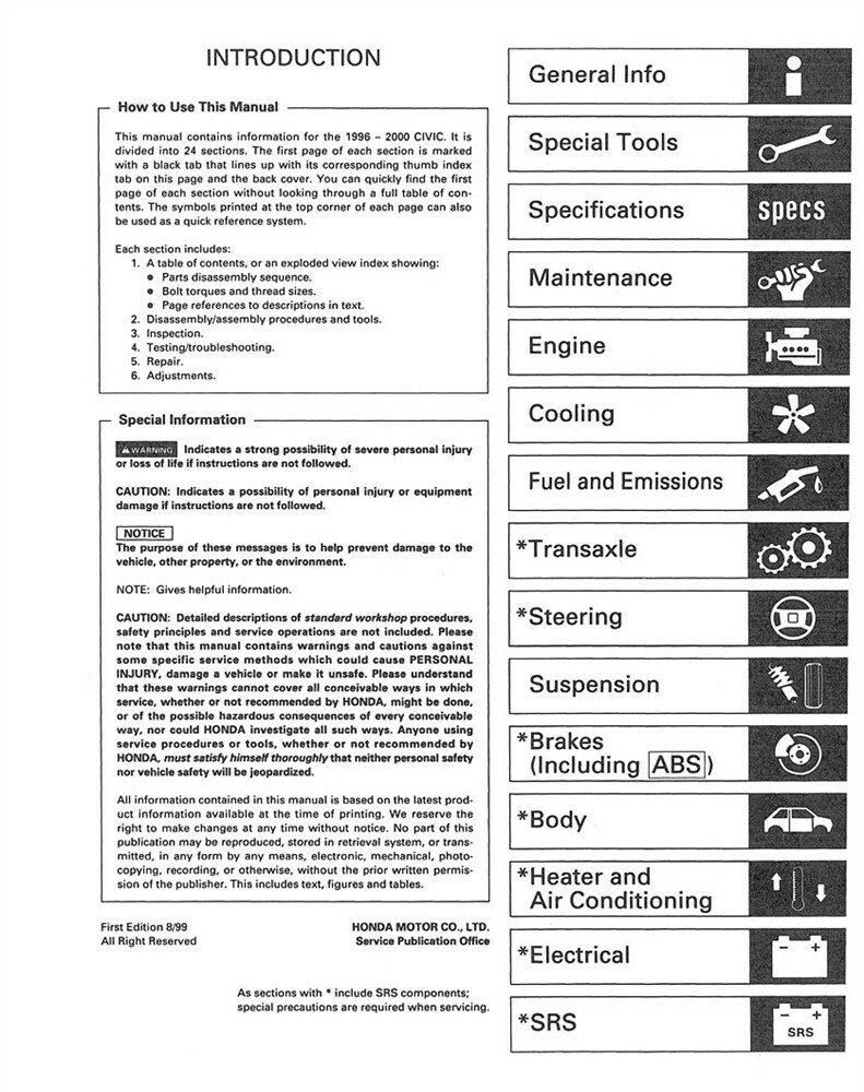 1996 1997 1998 1999 2000 Honda Civic Shop Service Repair Manual