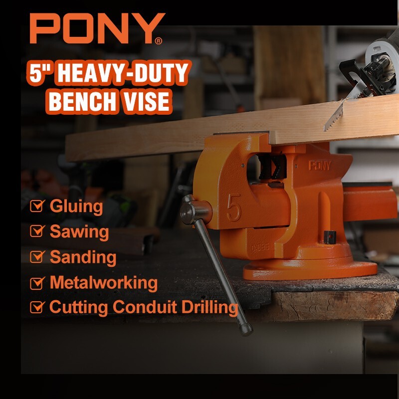 PONY 5-inch Heavy-Duty Bench Vise Utility Combination Pipe Vise 360° Swivel Base