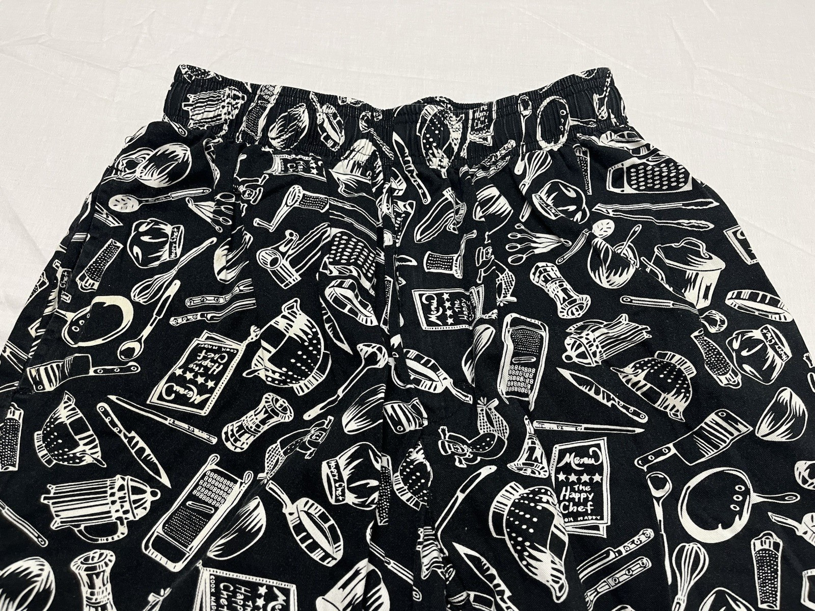 Vintage Happy Chef Utility Pants Black w/ Cooking Tools Size Medium w/ Pockets