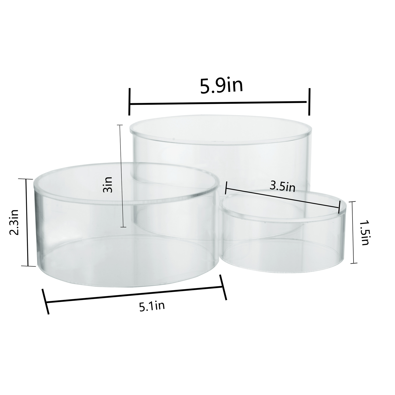 Set of 3 Clear Acrylic Round Cylinder Display Nesting Riser Stands