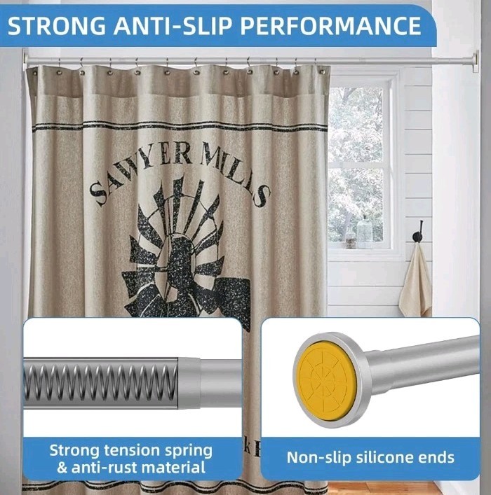 Matte Silver Shower Curtain Rod,1 Inch Diameter Stainless Steel Adjustable Sp...