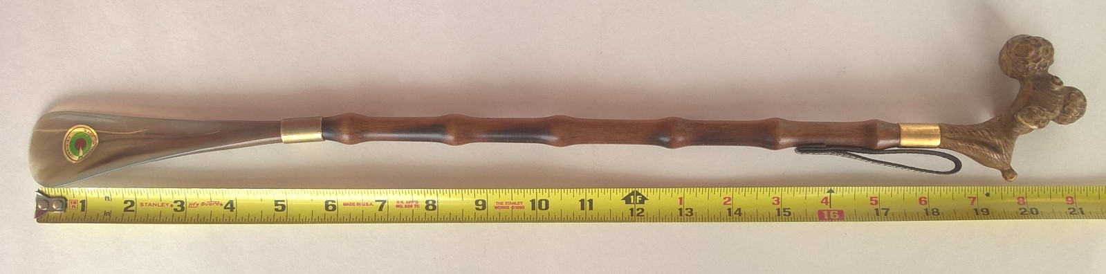 Italian Shoe Horn Italy Original Poodle Dog Head Wood Or Bamboo Extra Long 21.5"