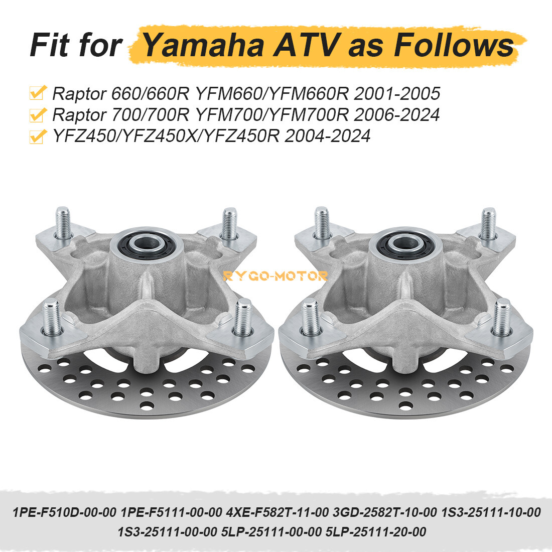 2 Front Wheel Hub & Rotor Kit For Yamaha Raptor 660R 700 700R YFM660R YFM700/R