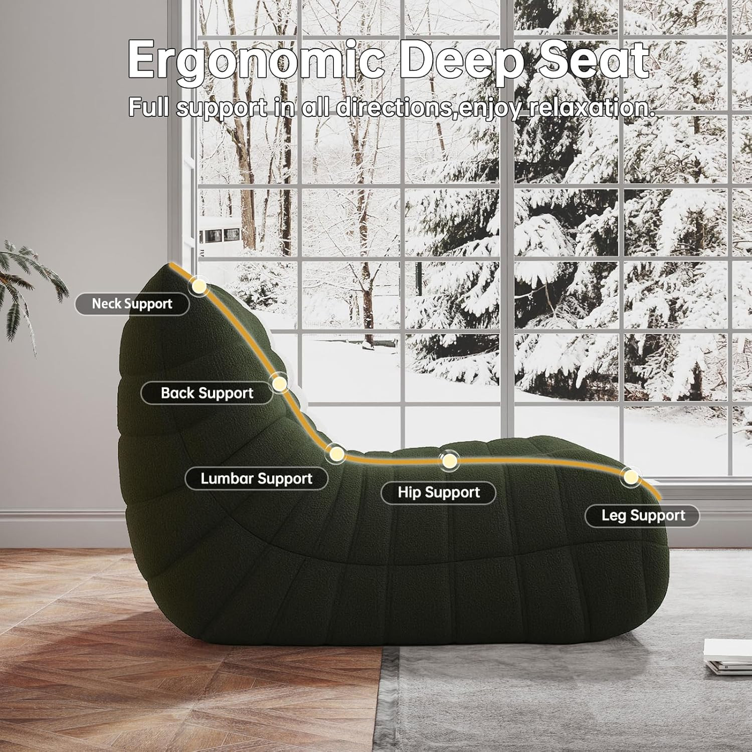 Memory Foam Bean Bag Chair for Adults, Teddy Material Beanbag Sofa with Filler,