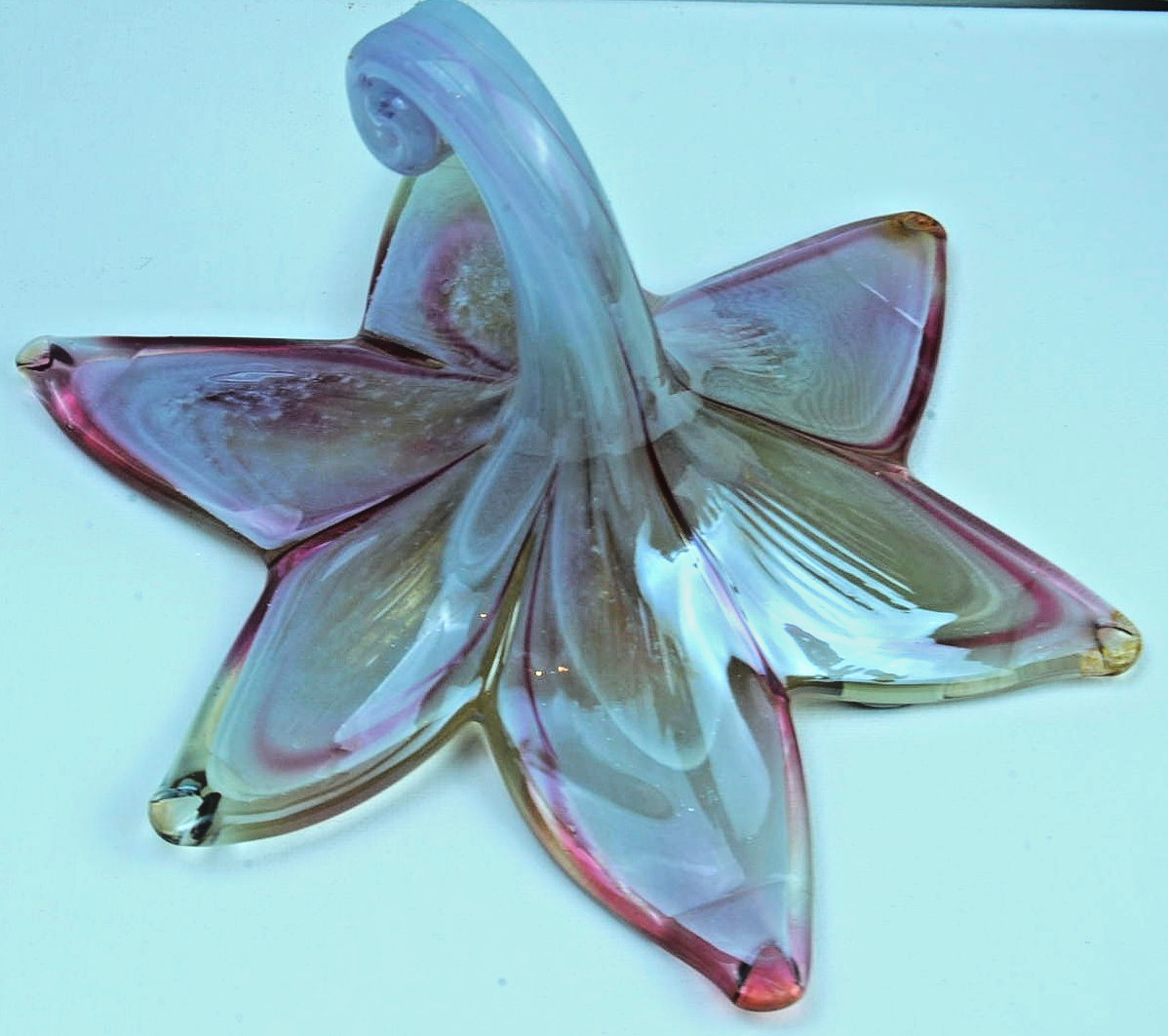Genuine Italian Flower Blown Glass Murano Iridescent Pinkish Amber Italy