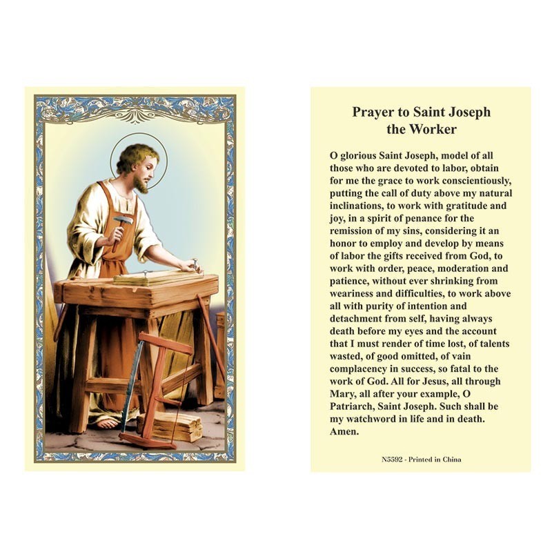 Laminated Prayer to St. Joseph the Worker Holy Prayer Card Catholic