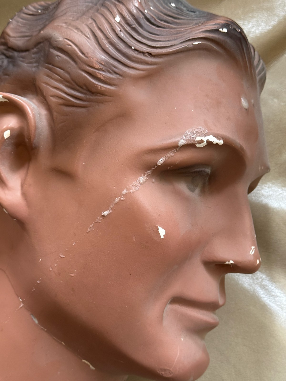 Very Vintage Male Mannequin Head / Silvestri Hollywood / Plaster Head & Tin Neck