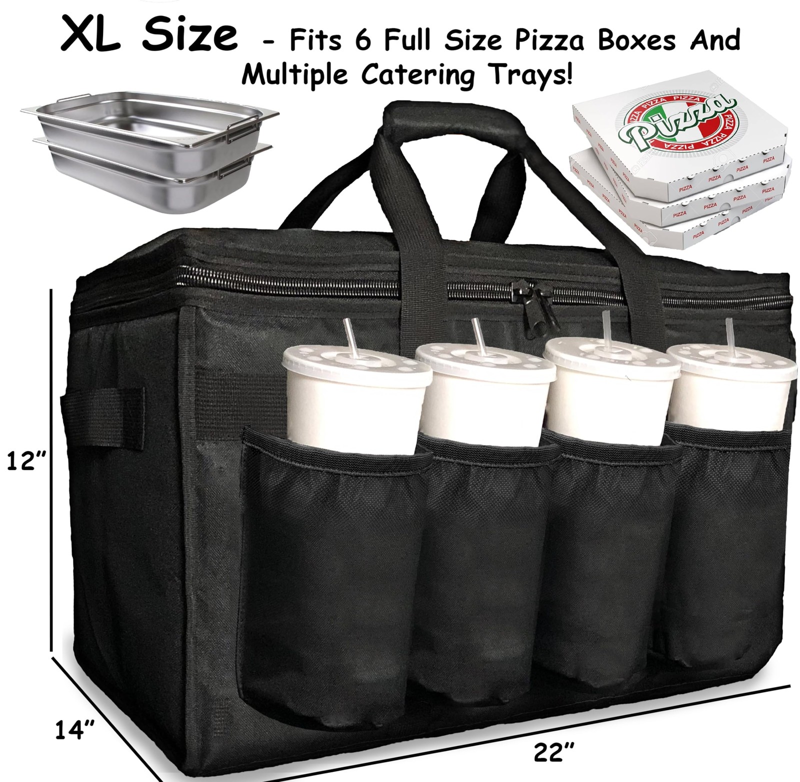 Insulated Delivery Bag with Cup Holders/Drink Carriers Premium, for Doordash