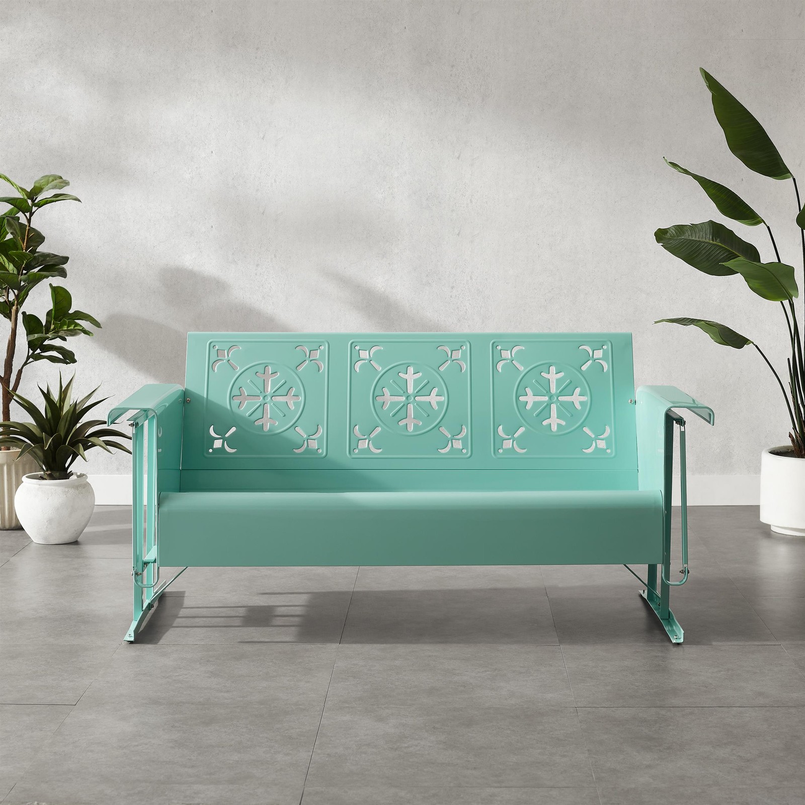 Crosley Furniture Azalea Retro Outdoor Sofa Glider in Aqua Gloss