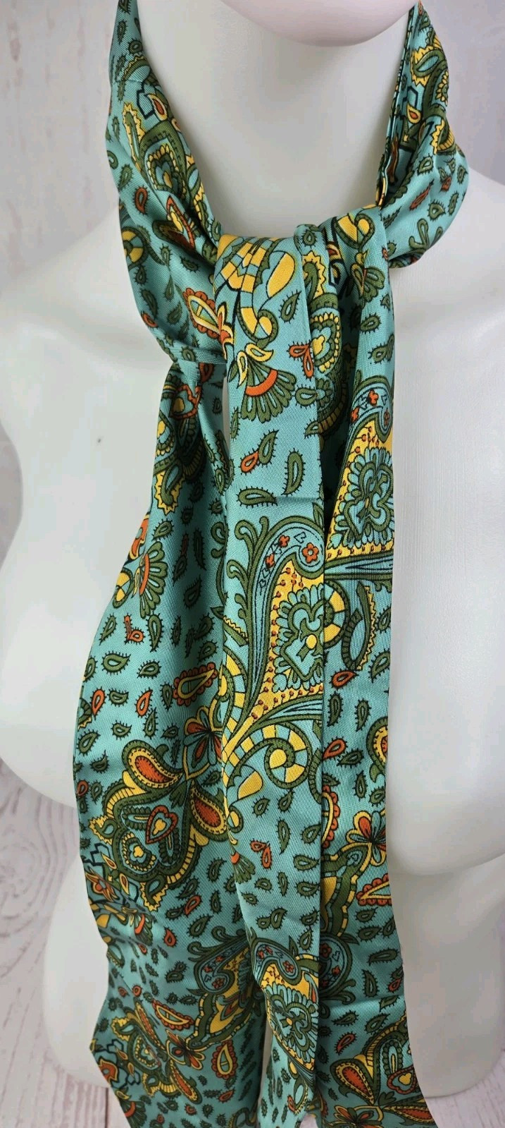 Vintage Tourqouise Green Paisley Scarf 55"