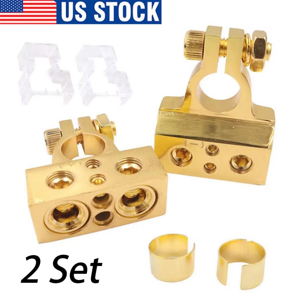 2X Car Battery Terminal Clamp Post 0/4/8/10 GA AWG Gauge Positive Negative Port