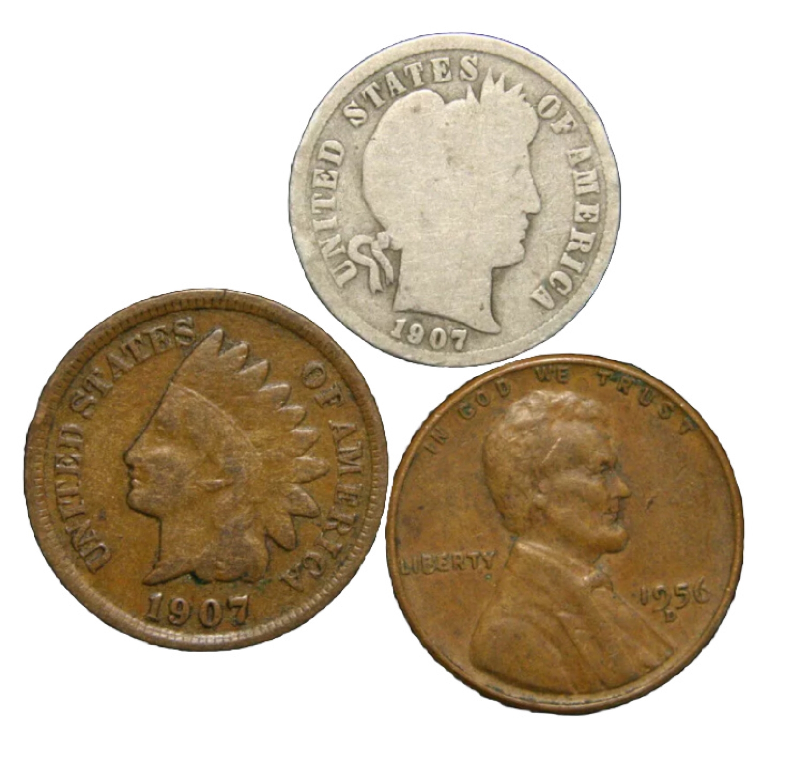 Lot Of 3 Vintage Coins Barber Dime Indian Head Cent Wheat Cent FAST FREE S&H