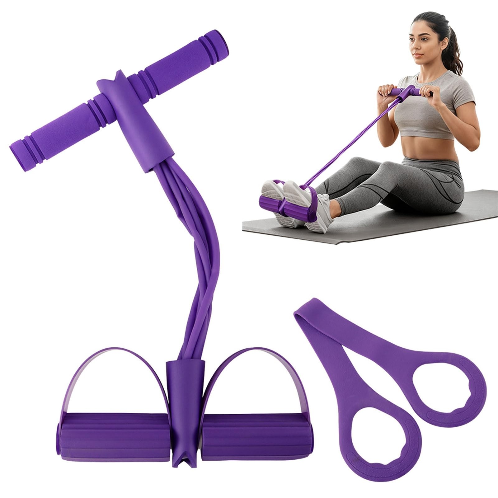 Fitness Resistance Bands- 6 Tube Pedal Ankle Puller with Handle & Tensile Rop...