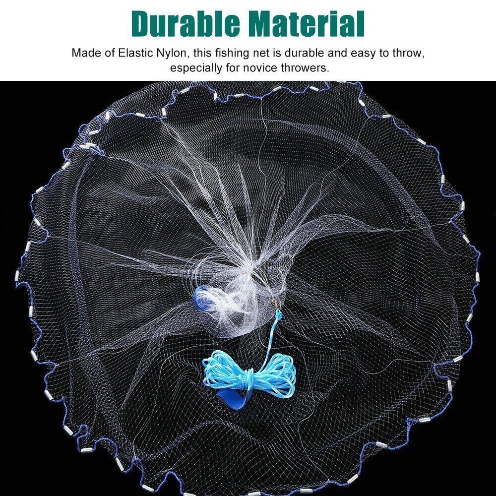 6FT Fishing Cast Net Bait Easy Throw Hand Cast Strong Nylon Mesh USA