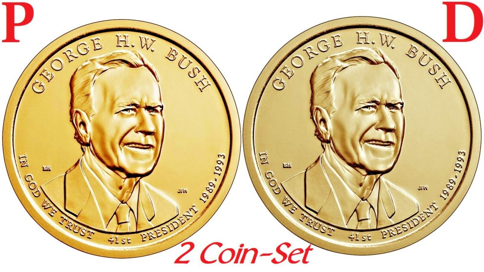 2-Coin (P & D) Set 2020 President George H.W. Bush Presidential Dollar $1 BU