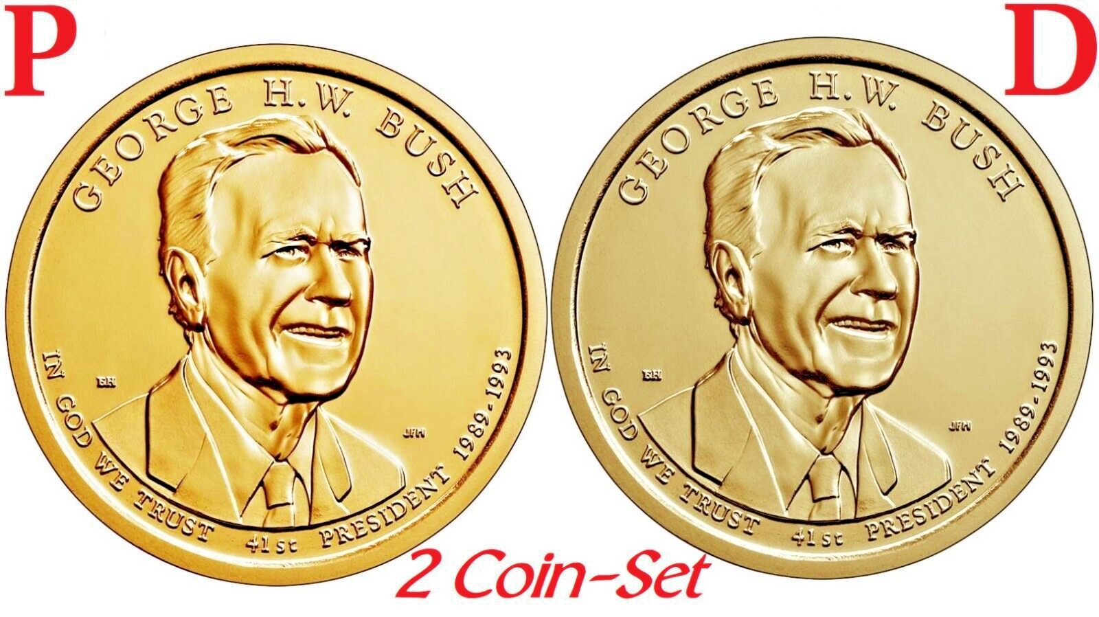 2-Coin (P & D) Set 2020 President George H.W. Bush Presidential Dollar $1 BU